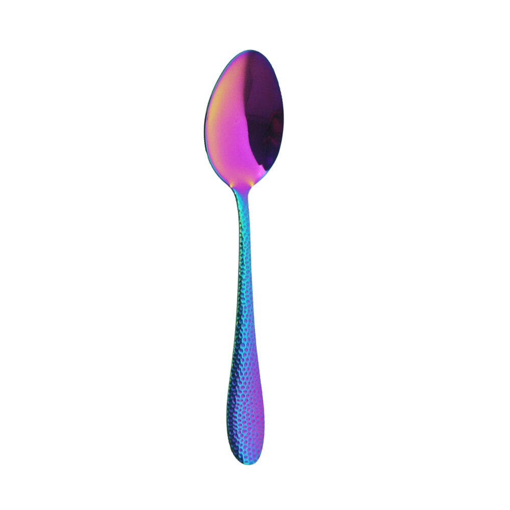 Noir brillant ensemble de couverts couteau fourchette cuillère dîner ensemble cuisine argenterie couverts vaisselle ensemble 304 acier inoxydable vaisselle ensemble: 1Pc Rianbow Spoon