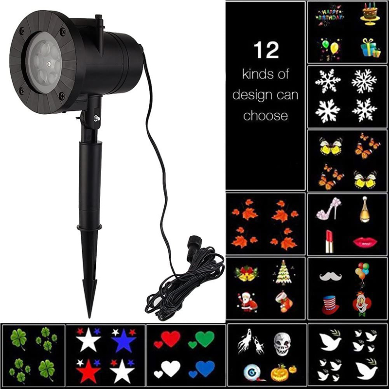 Projecteur LED imperméable avec 12 motifs de diapositives, éclairage de paysage, décoration intérieure et extérieure, pour fête, mariage, anniversaire