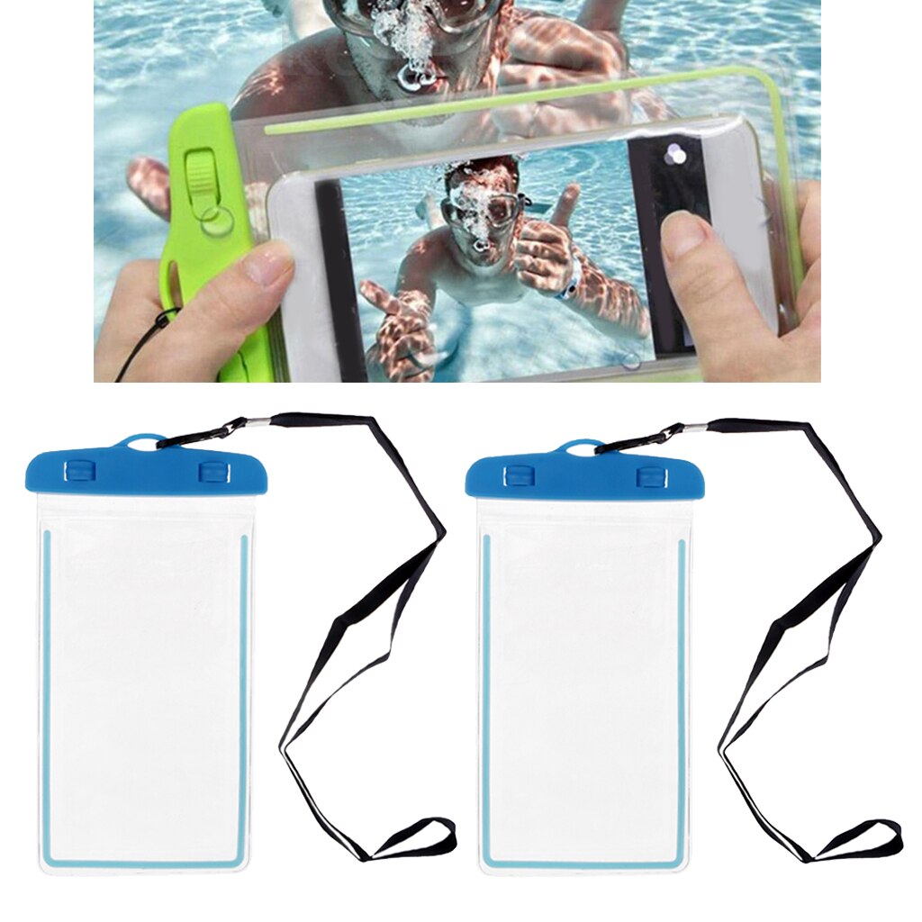 2 Onderwater Waterdichte Mobiele Telefoon Pouch Dry Bag Case Cover Touchscreen Blauw