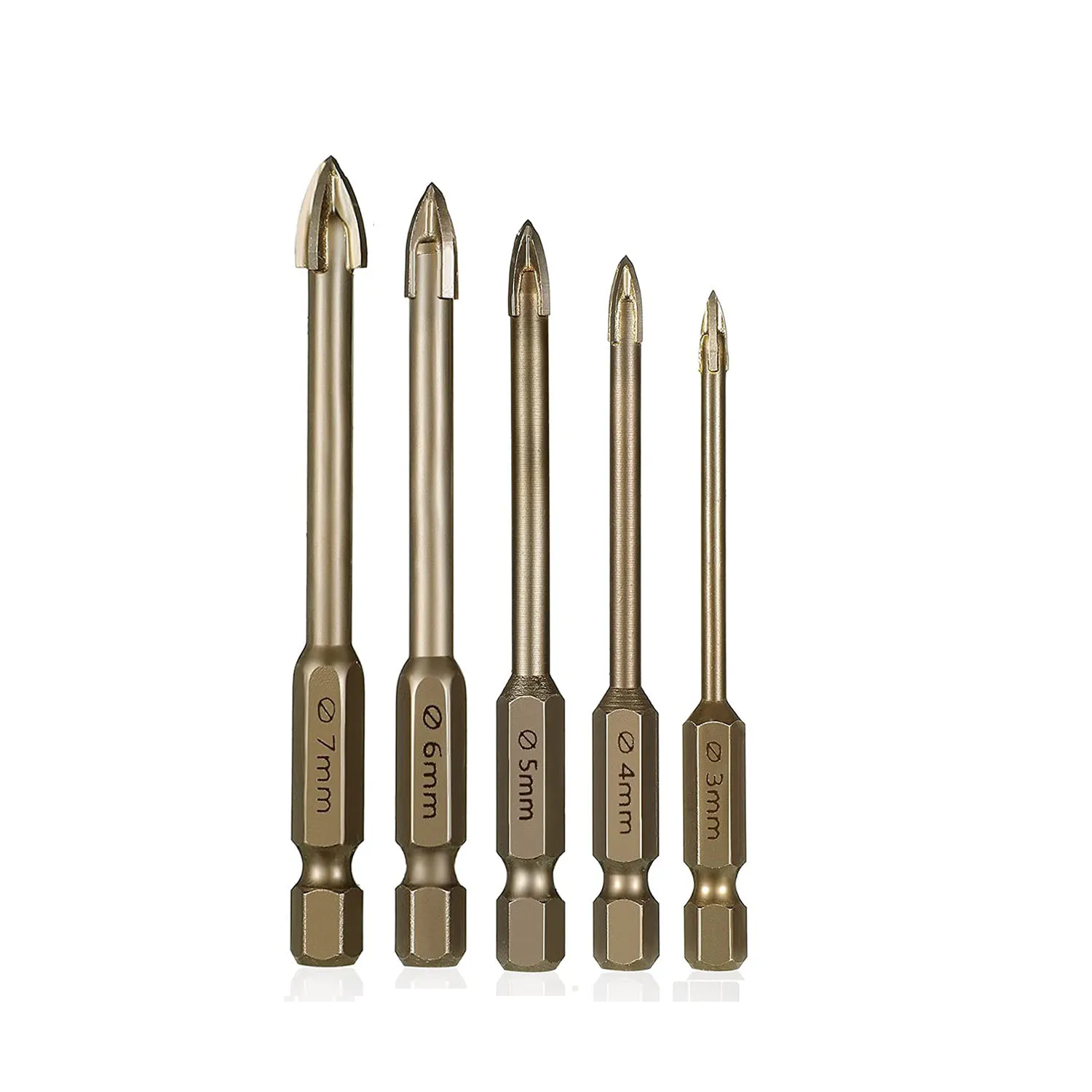 Glas Beton Boor Set Legering Carbide Punt met Snijranden Tegel Glas Kruis Speerkop Hex Keramische Boren Tool: Zilver
