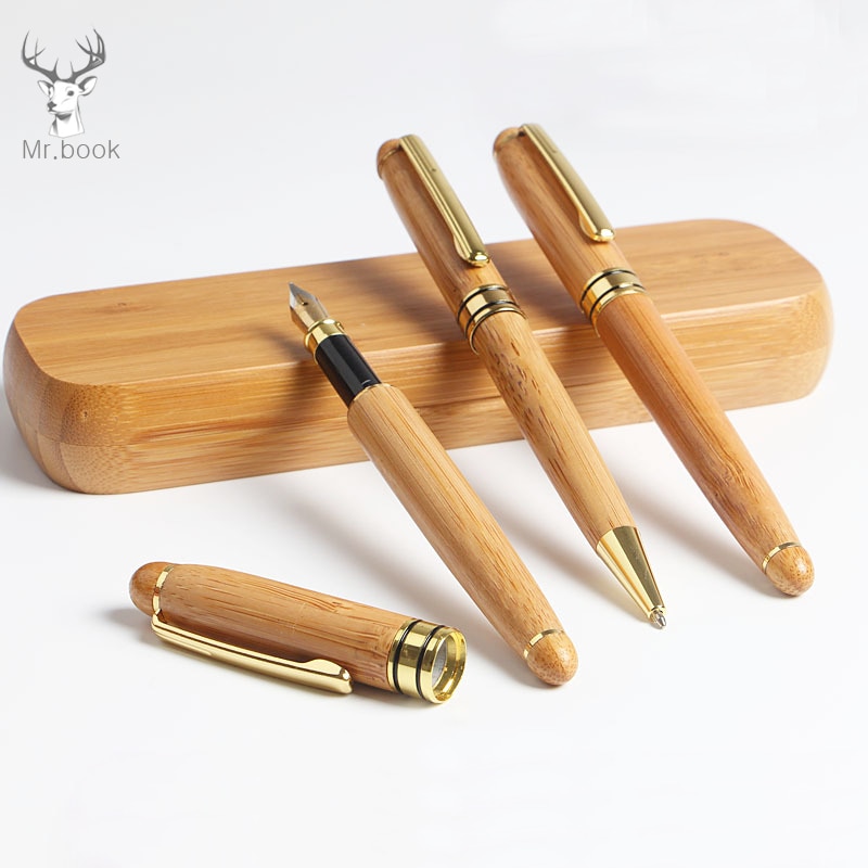 Luxury Bamboo Calligraphy Art Fountain Pen Gel Pen 0.5mm Ink Writing Tools Students Ballpoint Pen Office Business with Box