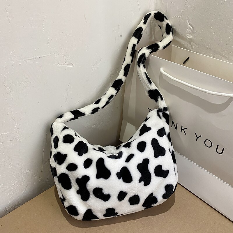 Koreanische ulzzang-plüschkuh-damentasche  y2k vintage harajuku kawaii große handtasche süße vintage-damenschultertasche