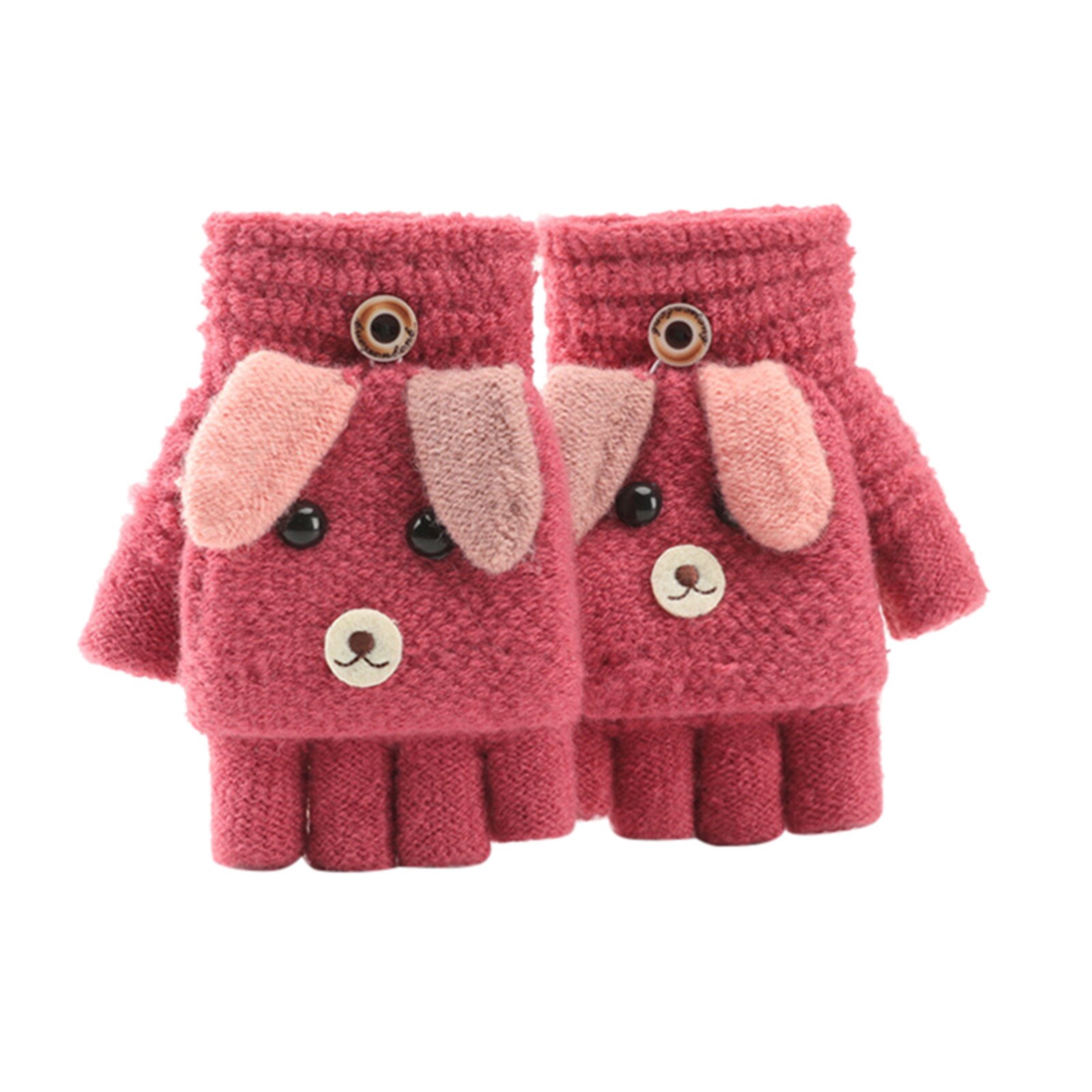 Winter Karikatur Art Handschuhe Weiche Cabrio kippen oben Handschuhe freundlicher Baby Winter warm stricken Halbhand Fäustling Перчатки С Животными: heiß rosa