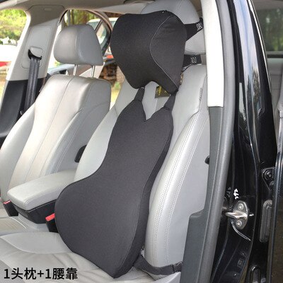 Breathable Car Seat Cushion Memory Foam Headrest Neck Pillow Lumbar Back Support Set Driver and Passenger Headrest Backrest: S2 Black Set