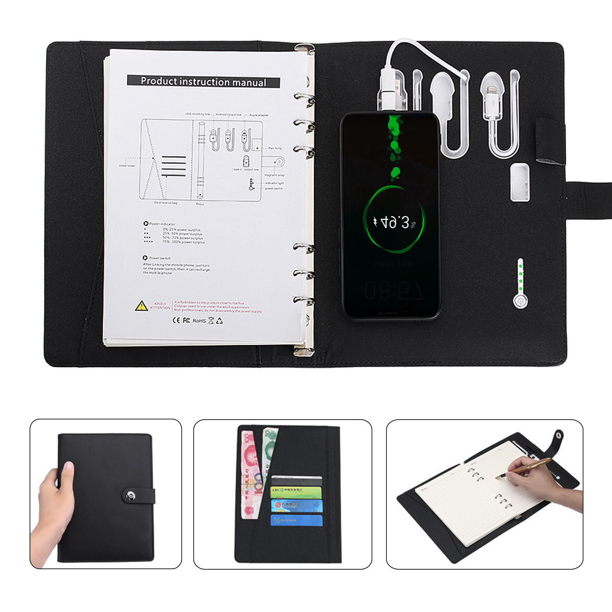 Multi Functional Power Bank Notebook Notebook with 8000 mAh Power Bank USB Charging Charger Note Book Binder Spiral Diary Book