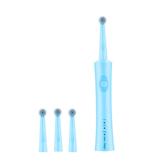 Hier mega roterende elektrische tandenborstel usb oplaadbare tandenborstelkoppen voor volwassenen vervangingen whitening smart waterdicht: R02 blauwe 4 koppen