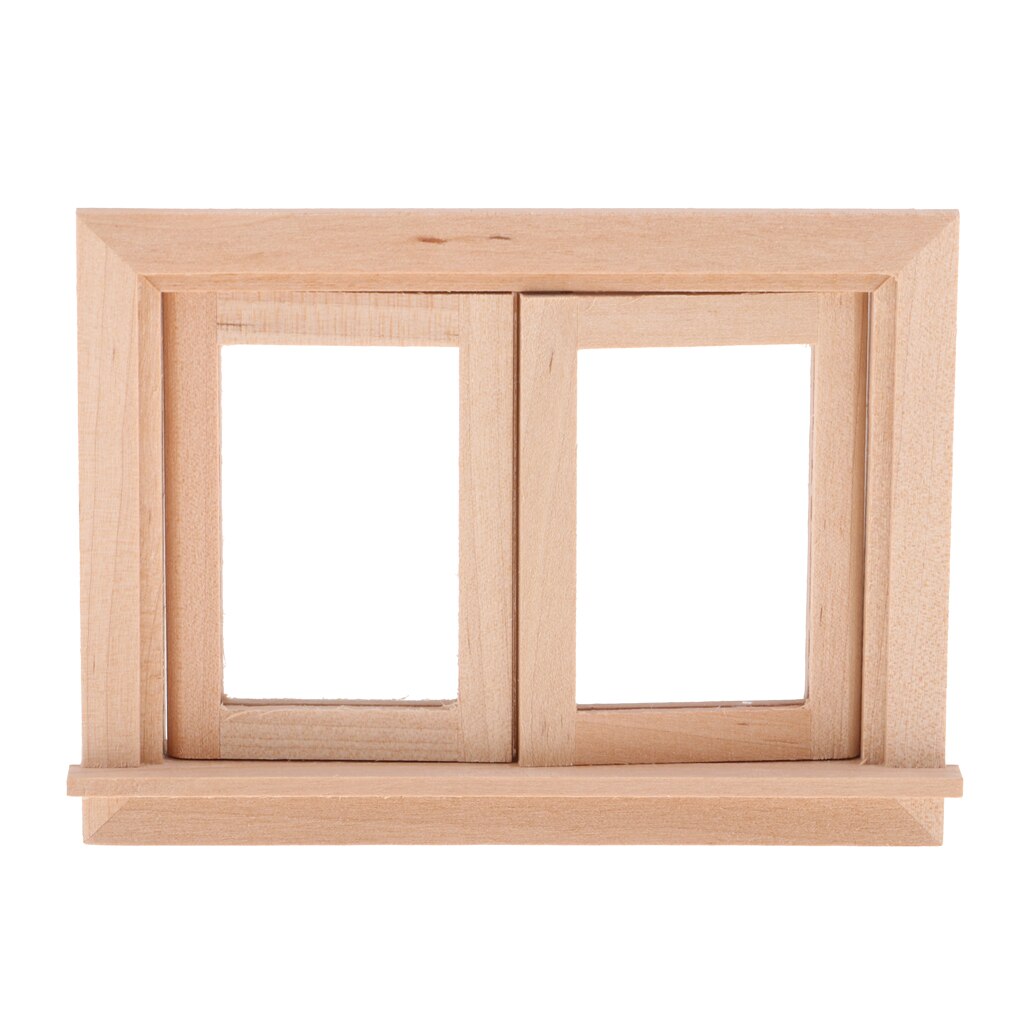 Umalet 1:12 dukkehus træ 2 panel vindue med glas, dukker hus miniature møbler gør det selv gør tilbehør