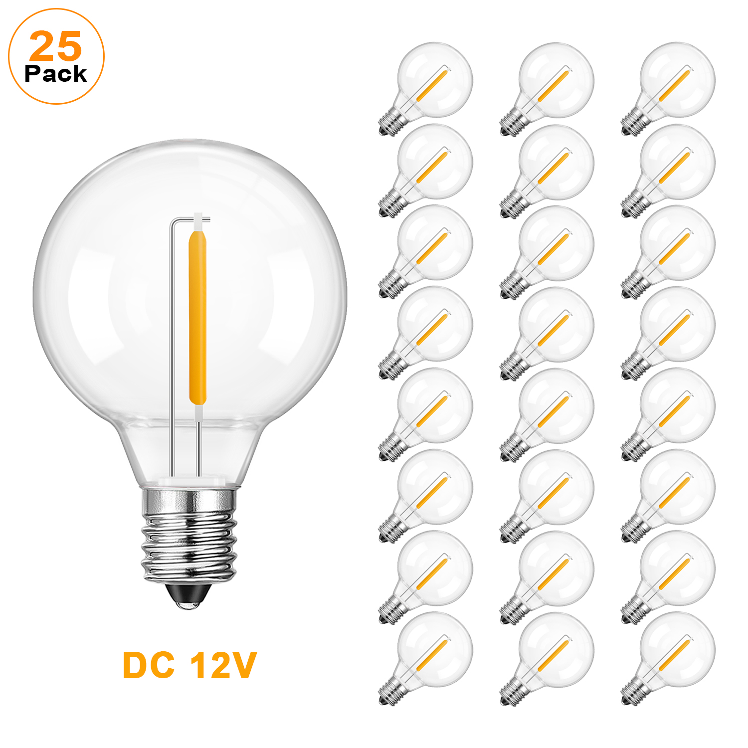 Bombillas Led G40 de bajo voltaje DC12V 24V 1W E12 bombilla de repuesto de plástico Retro para cadena de luces Solar fuera de la red batería Camping RV: Blanco frío / 2 unidades