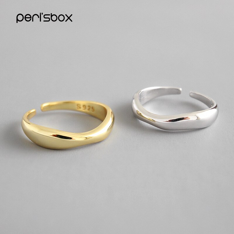 Peri'sbox verstelbare 925 sterling zilveren ringen in golfvorm, minimalistische stapelringen voor vrouwen, onregelmatige gouden ring, eenvoudige sieraden
