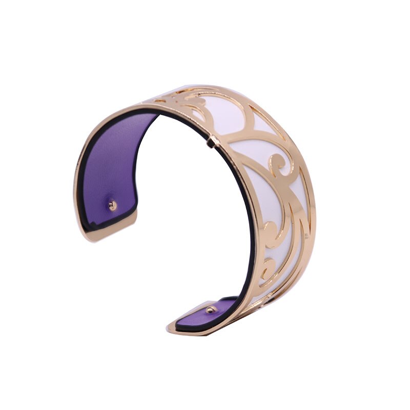 Interchangeable Leather Cuff Bracelet Bangles with Gold Color Flower Shaped Manchette Femme Bijoux Bracelet for Women: WZ0115