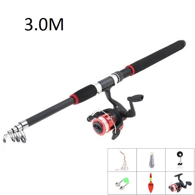 2.1-3m glass fiber Telescopic Spinning Fishing Rod and Reel set Combos Full Kit Fishing Gear Fishing accessories Fish hook: 3M