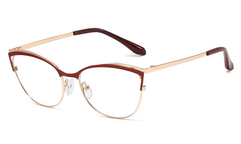 Peekaboo-Gafas de para mujer, anteojos a la con forma de ojo de gato, marco de metal dorado, gafas graduadas, accesorios femeninos, artículos de rosa y verde: gold red frame