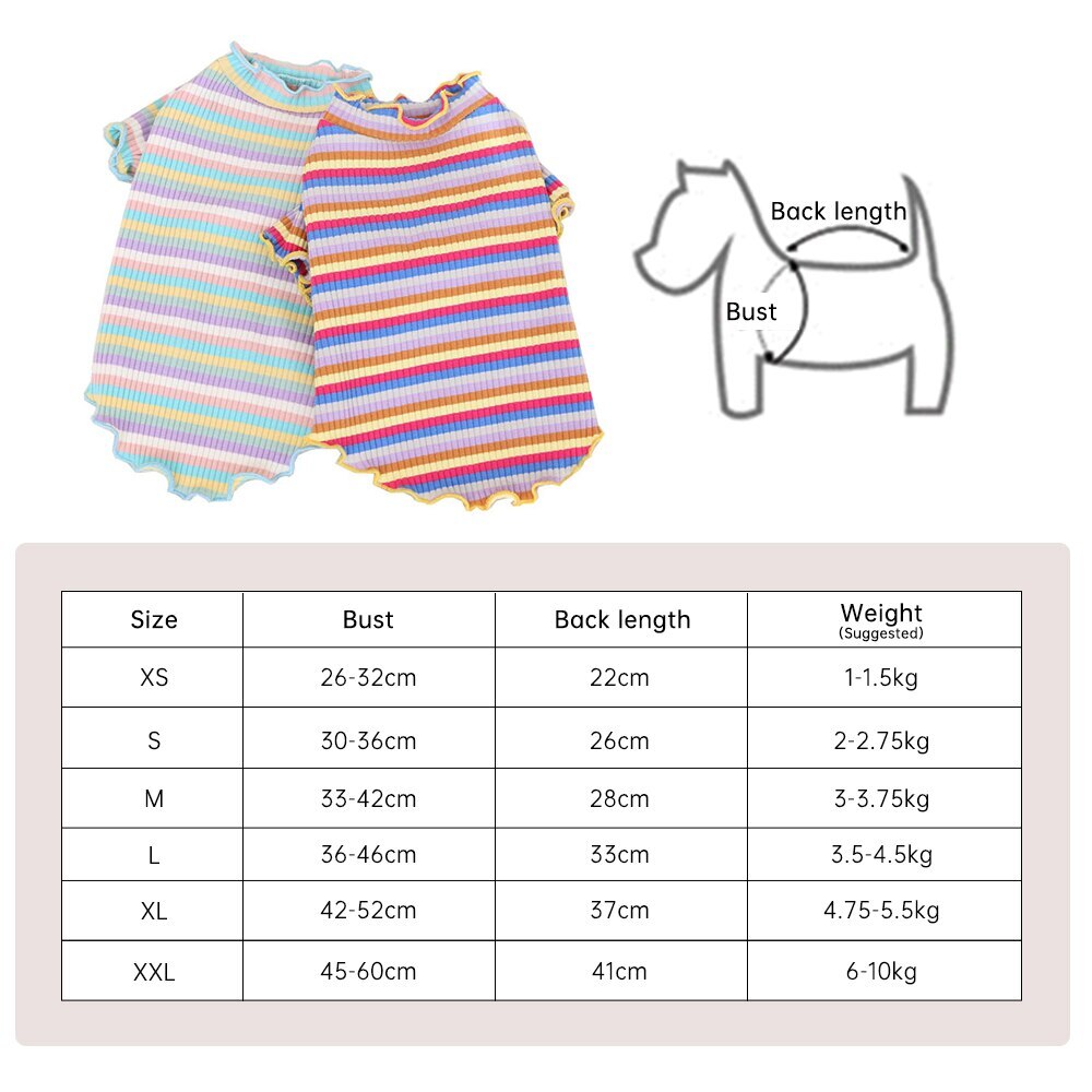 (XS-XXL) Cotton Dog Clothes Shirt Puppy Strip Colorful Dogs Vest T-shirt Cute Small Pet Puppy Clothing Cat Cloth ^o^