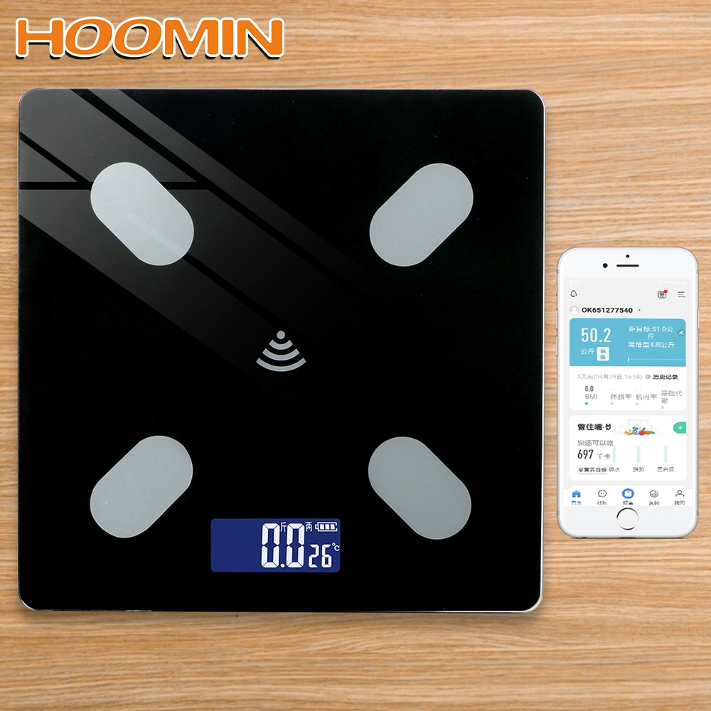 Hoomin hushållsvåg smart bmi fettvåg usb laddning intelligent bluetooth app android ios lcd digital skärm