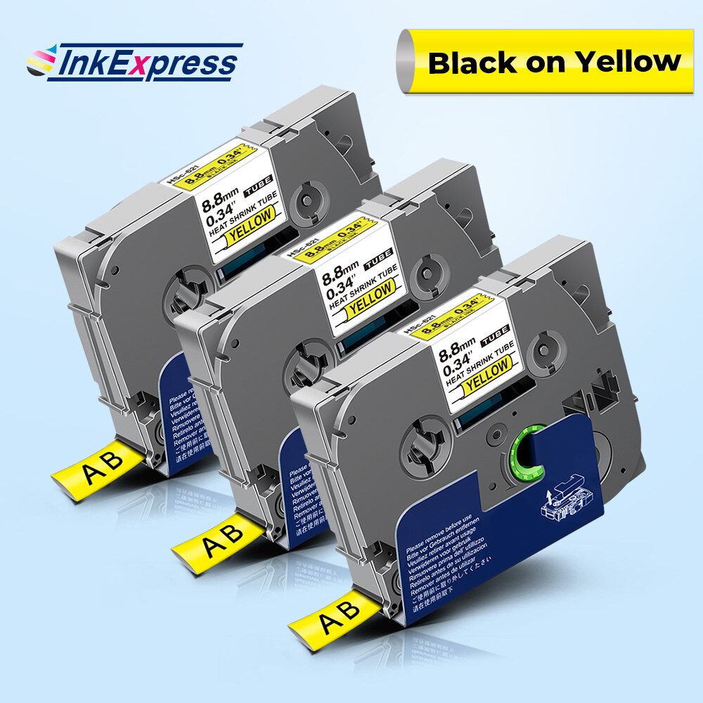Shrink Tube Label Tape - 9mm Width x 1.5m Length - Black on Yellow - Compatible with Brother Label Makers