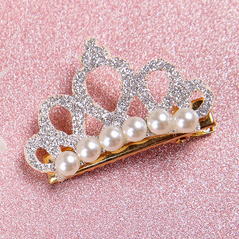 Pinzas para el pelo para perros pequeños, lazos con forma de corona de perlas de imitación, pinzas para el pelo de gato, tocado de aseo, accesorios para mascotas, 1 ud.: BLANCO
