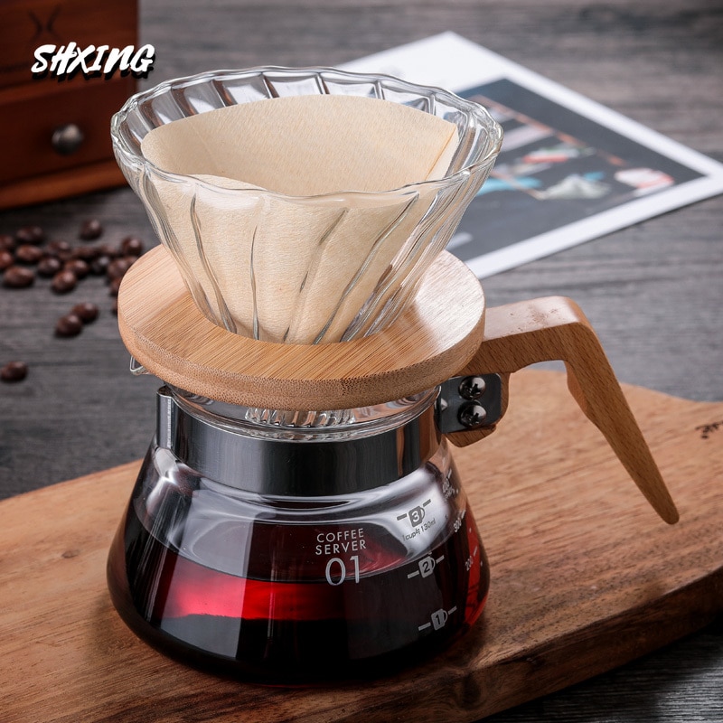 Shxing V60 Driedelige Set Giet Over Koffie Druppelaar Glas Server Koffie Pot Koffie Waterkoker Brouwer Barista Percolator Maker