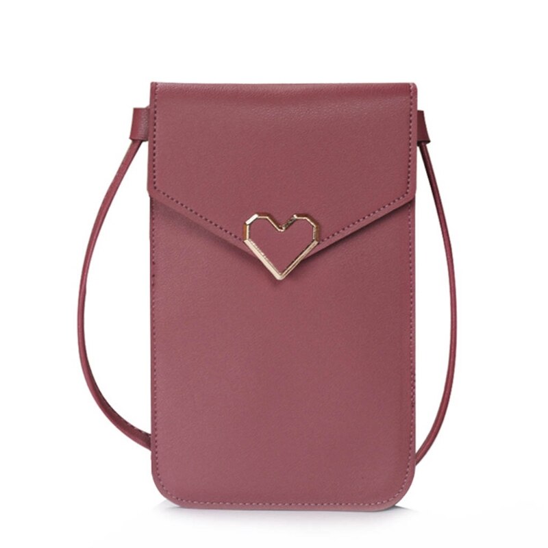 Mini Crossbody Mobiele Telefoon Zakje Portemonnee Pu Lederen Schoudertas Met Touch Screen Venster: Deep pink