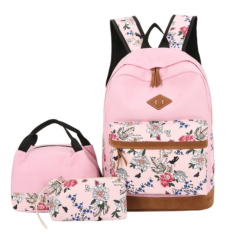 Stijl Canvas Bloemen Rugzak Student Schooltas: Donkergrijs