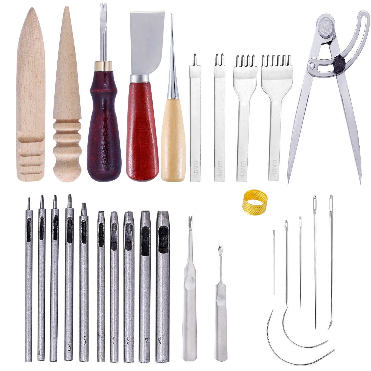 Leather Craft Punch Tools Set Kit Stitching Carving Working Sewing Saddle Groover Leather Crafts Tools Skiving Knife: F