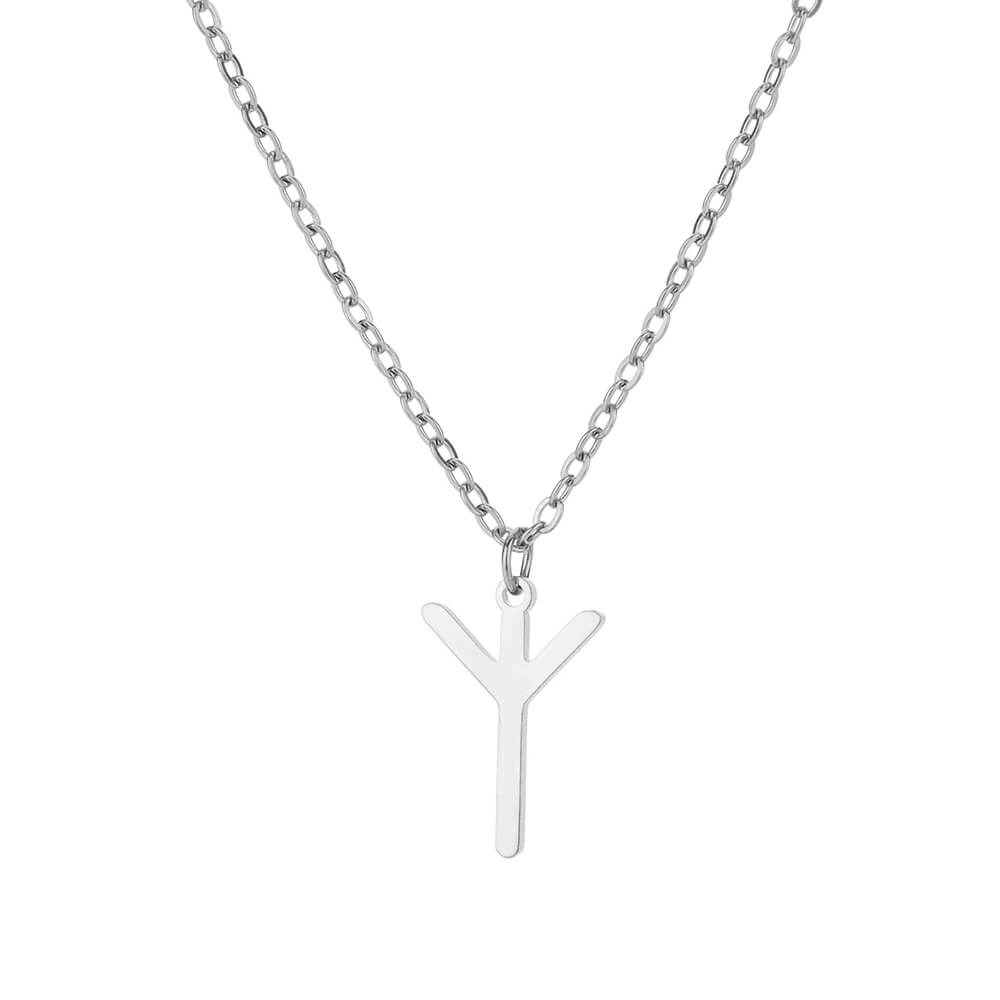 Pendentif runique nordique pour femme, collier de superposition rune viking, bijoux délicats minimalistes, breloque Futhlavabo Runes, pour personne âgée: Zinc blanc bleu plaqué