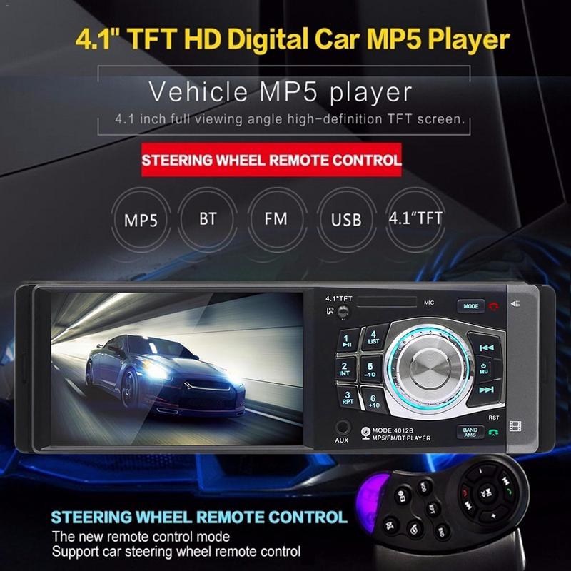 4.1 Inch 1 DIN Car MP5 Player Bluetooth FM Transmitter Radio Stereo Head Unit With Remote Control Can Be Connected To Camera