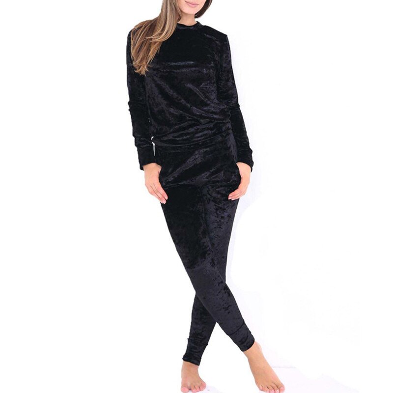 Autumn Women Warm Velvet 2 Two Piece Set Tracksuit Velor Smooth Soft Home Suit Women Fitness Set