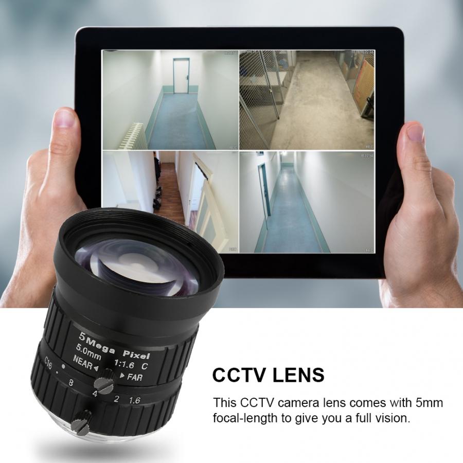 5MP 5mm F 1.6 Focal-Length CCTV HD Manual Lens 2/3 C Mount Aperture 1/1.7 for Surveillance Security Camera CCTV Accessory