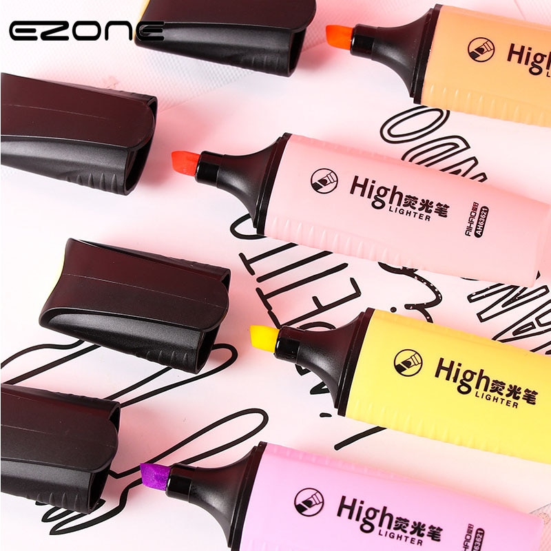 EZONE 4 Colors Fluorescent Pen Oblique Marker Pen Orange Pink Purple Yellow Kids Graffiti Highlighter Student Stationery Supply