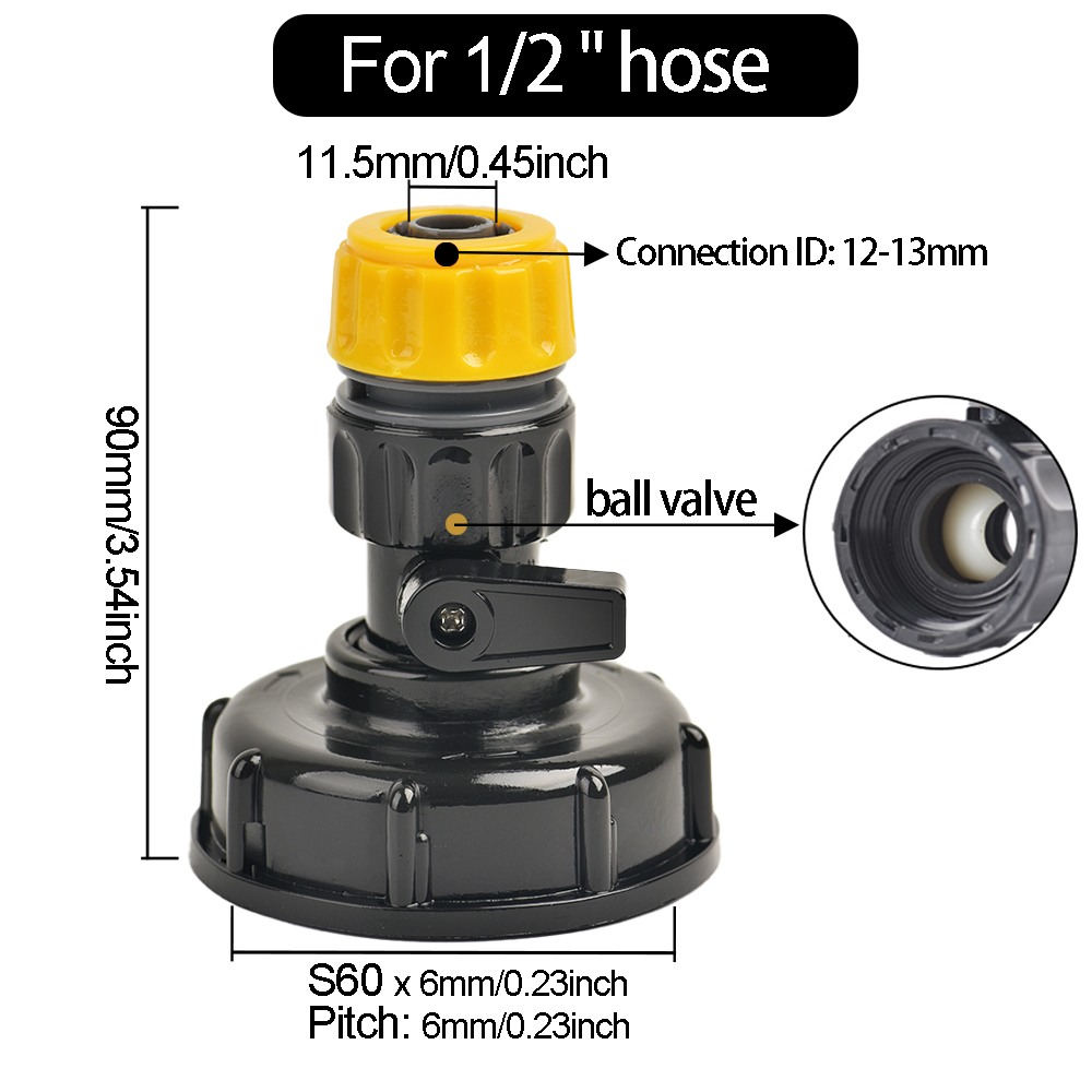 1000L IBC Water Tank Adapter Ton Barrel Fittings, with 1/2 3/4 inch Garden Quick Hose Connector 1000 Liter IBC Tank Fitting: Silver
