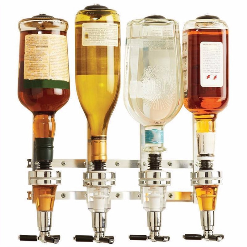 Alloy Wall Mount Stand 4 Bottle Drinks Optics Bar Butler Spirits Wine Beer Whiskey Drink Dispenser-silver color: Default Title