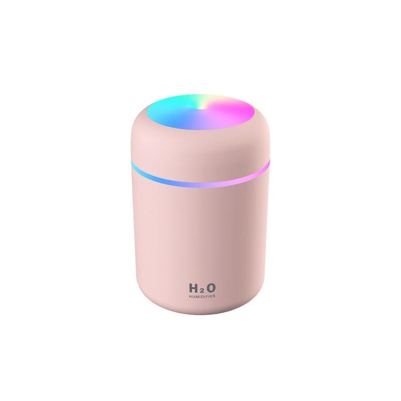 Bærbar 300ml luftfugter usb ultralyd blænde kop diffusor kølig tåge maker luft luftfugter renser med romantisk lys: Lyserød