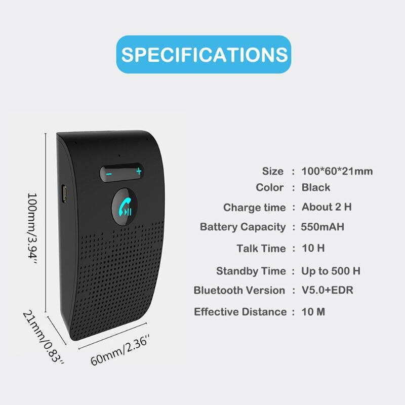 Draadloze Auto V5.0 Bluetooth Handsfree Carkit Draadloze Bluetooth Speaker Telefoon Zonneklepclip Speakerphone