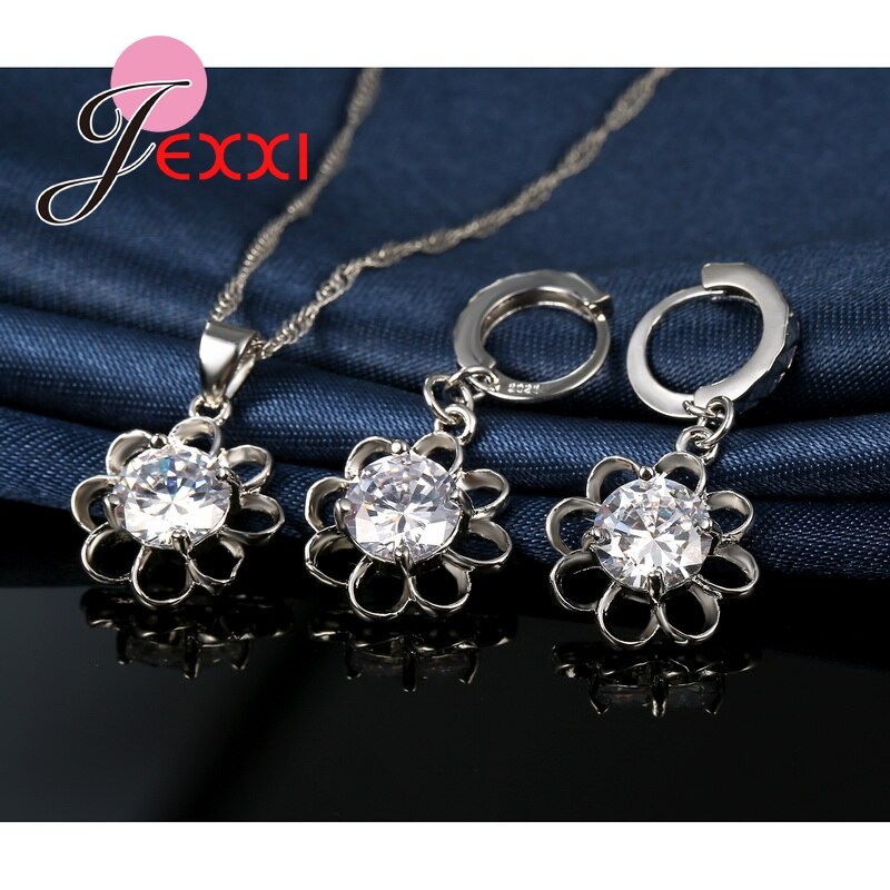 Retro Style Hollow Out Flower Ketting Oorbellen Voor Wedding 925 Sterling Zilver Oostenrijkse Crystal Sieraden Sets Vrouwen