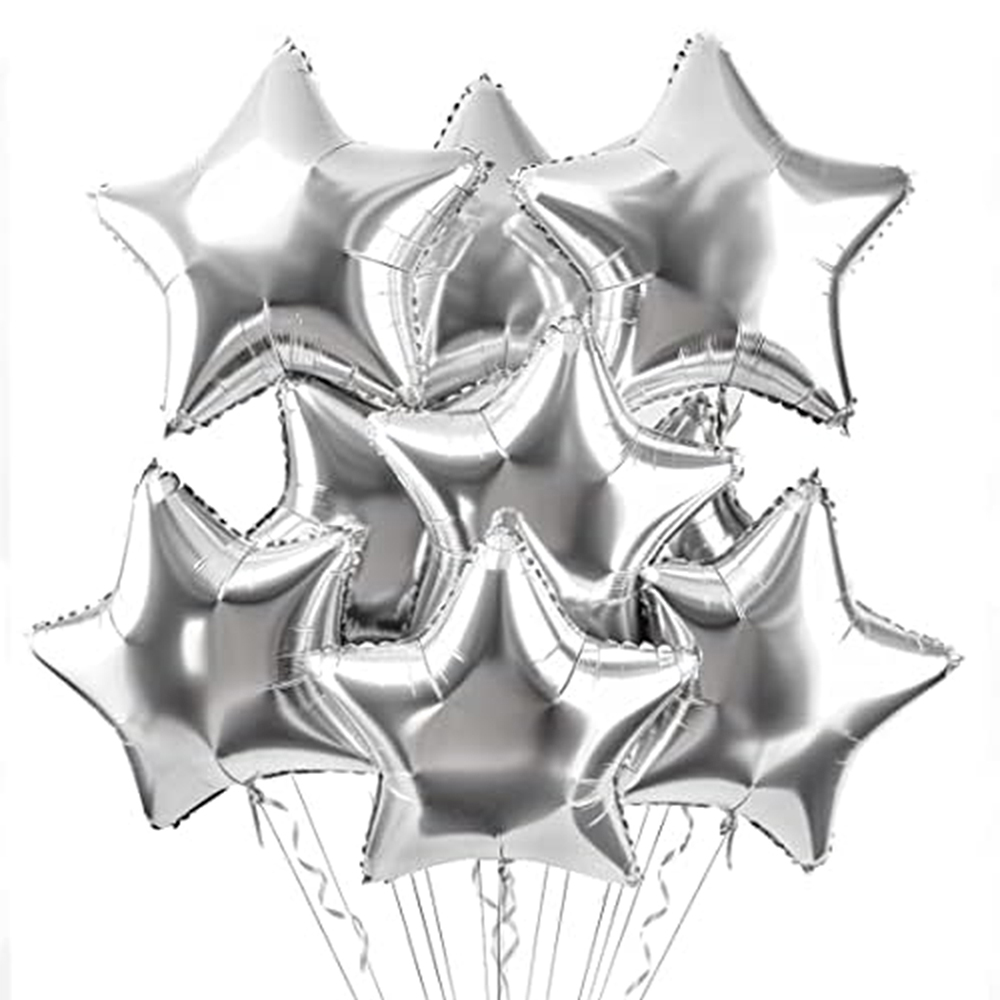 10 Uds. Globos de película de aluminio en forma de estrella decoración navideña decoración de aniversario de cumpleaños decoración de Festival decoración de habitación Dec: Gris claro