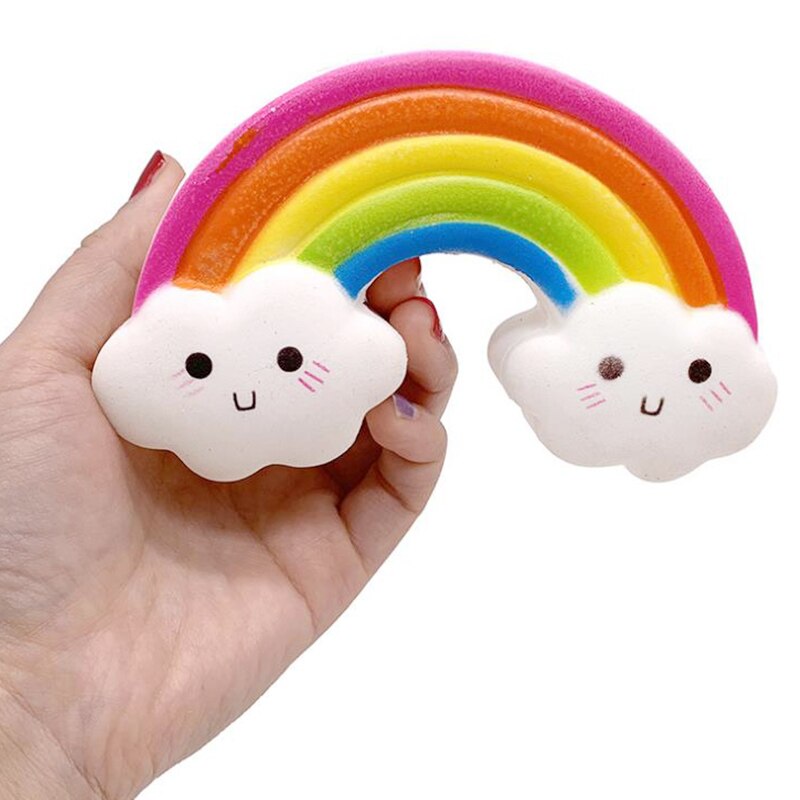 Kawaii Smiley Rainbow Squishy Slow Rising Simulation Bread Cake Soft Scented Stress Relief Squeeze Toys 15.5x8.5 CM