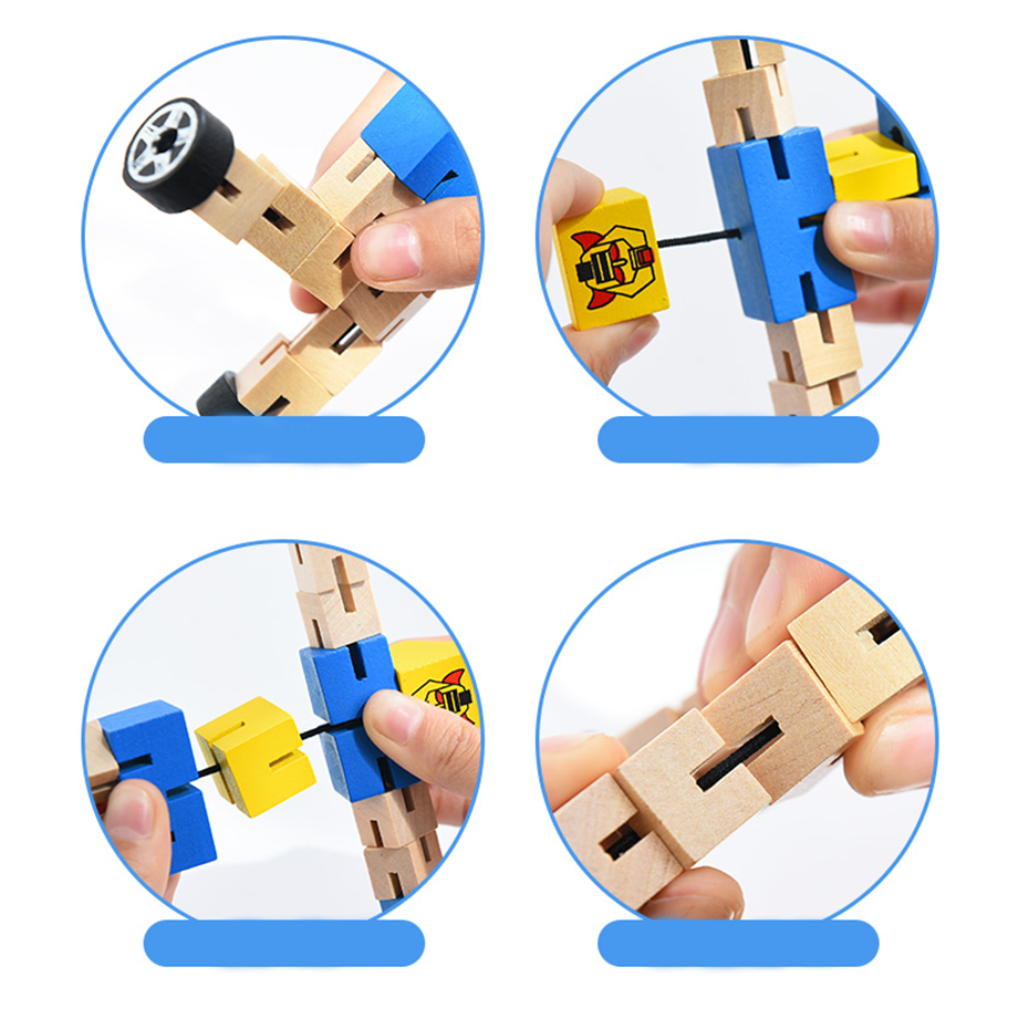 1pc Wooden Toys Wood Car Human Puzzle Shape-shifting Wood Robot Food Grade Materials DIY Crafts Accessories Nurse