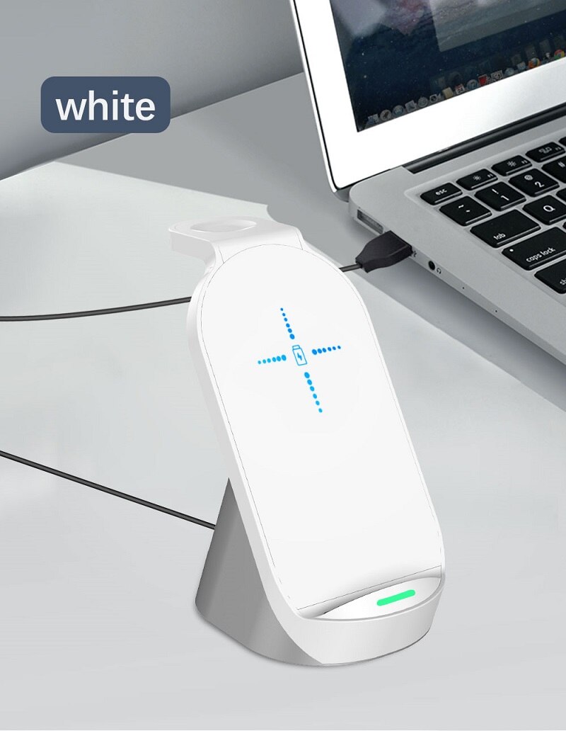 Timess Trending 3IN1 Wireless Charging For Mobile Phone Watch Earphones Vertical Wireless Charger Stand: White