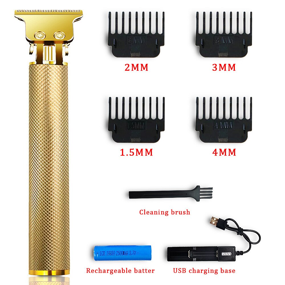 USB Rechargeable Ceramic Hair Trimmer Barber Hair Clipper Machine Hair Cutting Beard Trimmer 0.0mm Bald Haircut Men Styling Tool: Gold Battery Charge