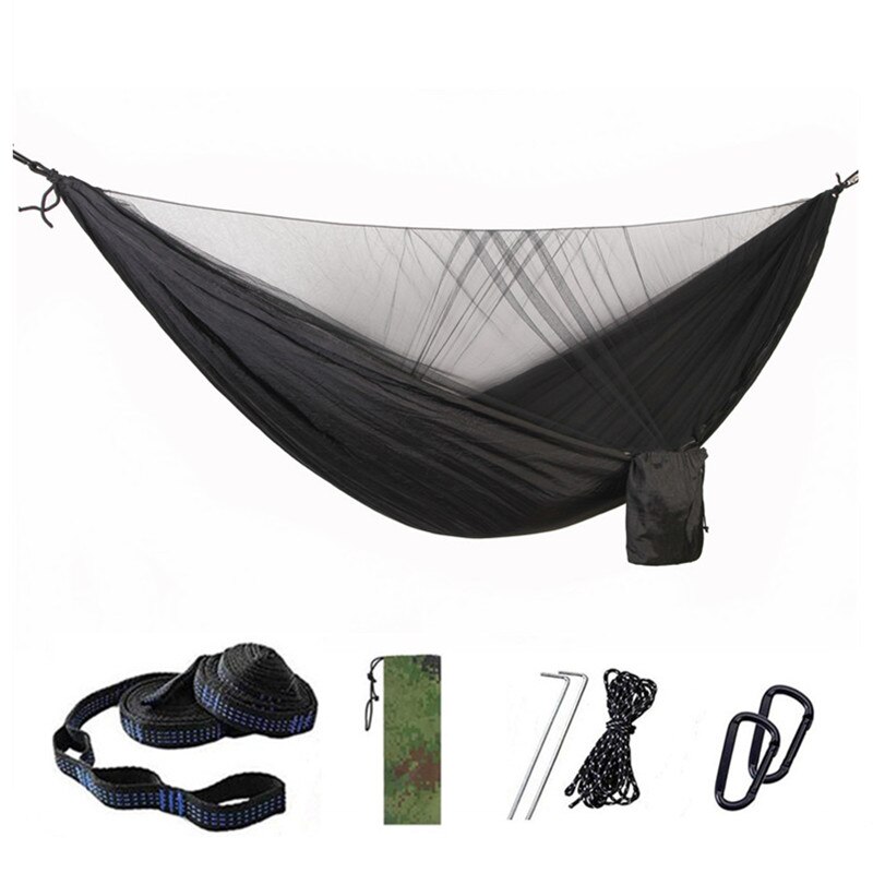 Hamac Anti-moustique à ouverture rapide automatique, 290x140cm, hamac simple Double avec moustiquaire, hamac de loisirs d&#39;extérieur: Black