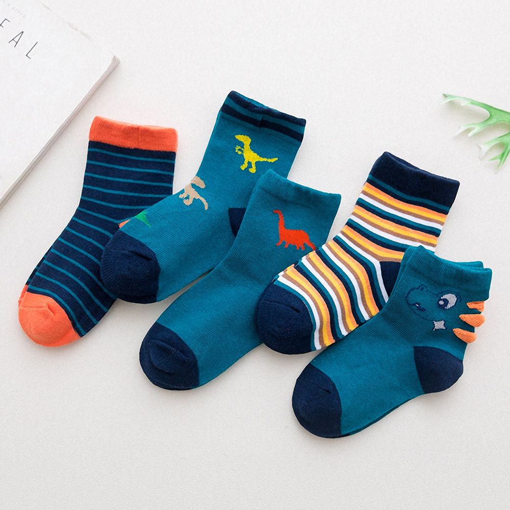 5 paires/lot mignon enfant chaussettes anti-dérapant coton sol chaussettes automne hiver dinosaure imprimé infantile bambin chaussettes bébé Accesseries