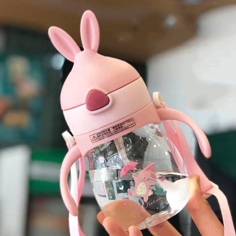 Taza de agua para niños, Pajita de plástico anticaída, hervidor sin BPA, material seguro y práctico, taza de dibujos animados, encantadora, súper Linda: Pink TXBB Rabbit