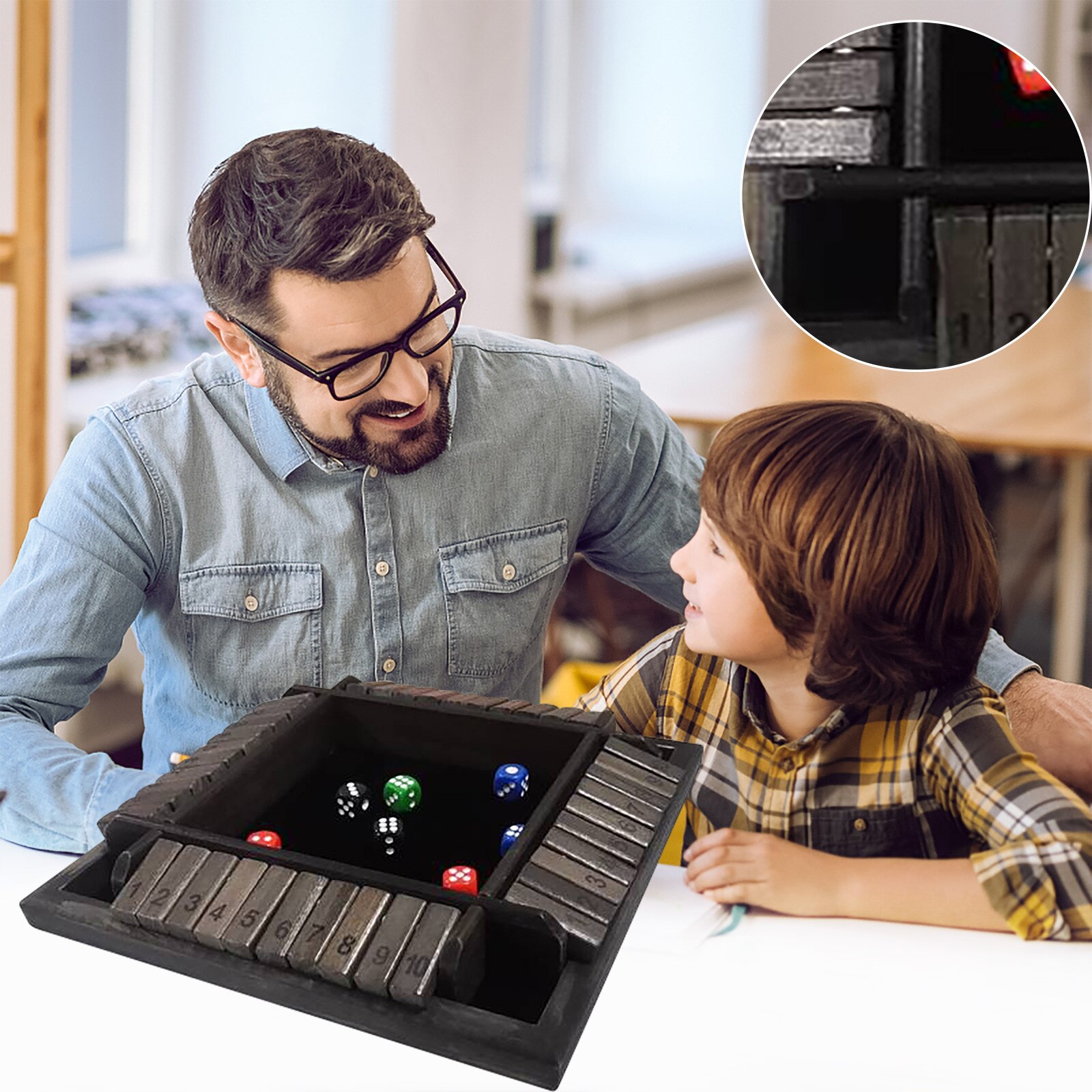 Shut The Box Dice Board Traditional Four Sided Wooden 10 Number Pub Bar Board Dice Game Set for 4 People Pub Bar Party Supplies