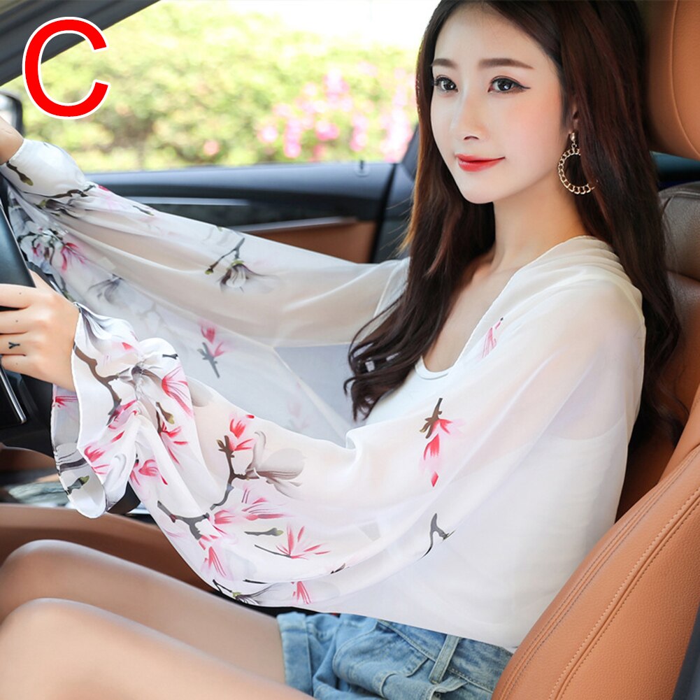 Sun Protection UV Shawl Women Summer Spring Thin Style Driving Riding Chiffon Long Sleeves Shawl d88: c