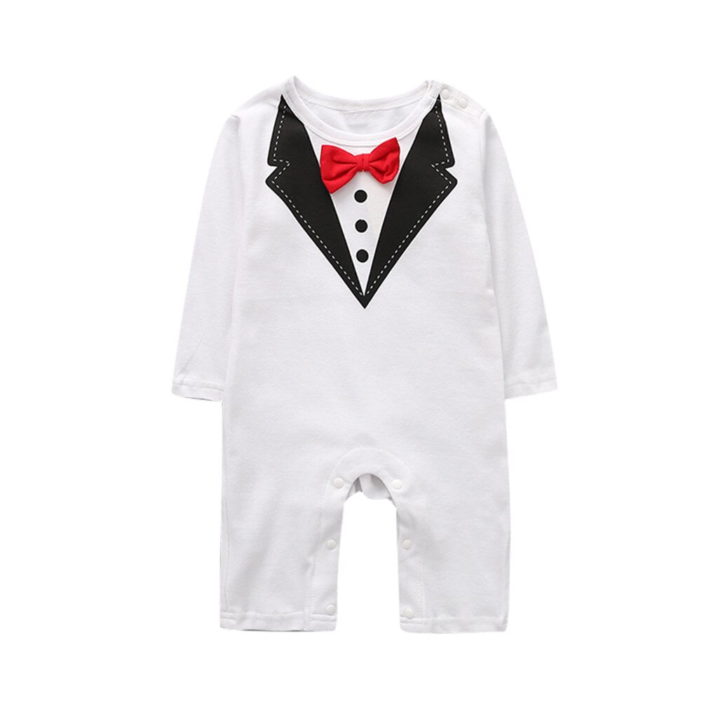 Neugeborene Jungen Gentleman Anzug Fliege Strampler Gesamt Kleidung Outfits Baumwolle Komfortable Neue Geboren Baby Jungen Kleidung: Weiß / 18m