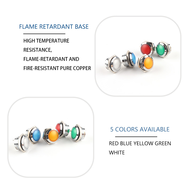 16mm With Soldering Pin No Wire Metal Indicator Light Waterproof LED power Warning Round Signal Lamp 3V 6V 12V 24V 110V 220V