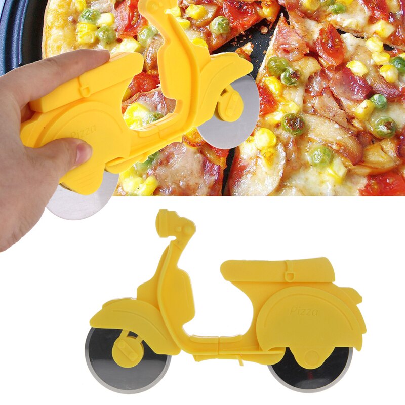 Motorcycle Chopper Pizza Cutter Stainless Steel Dual Wheels Slicer Non-stick
