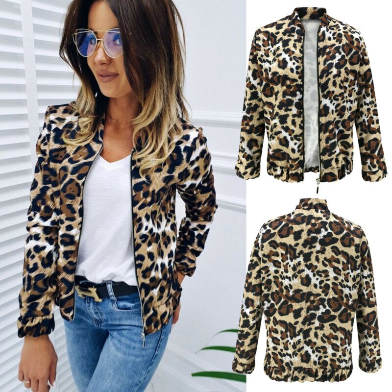 Chaquetas de para mujer, Tops con estampado de leopardo, abrigo ajustado con cremallera, chaqueta de manga larga informal para mujer, ropa para mujer, chaquetas para otoño