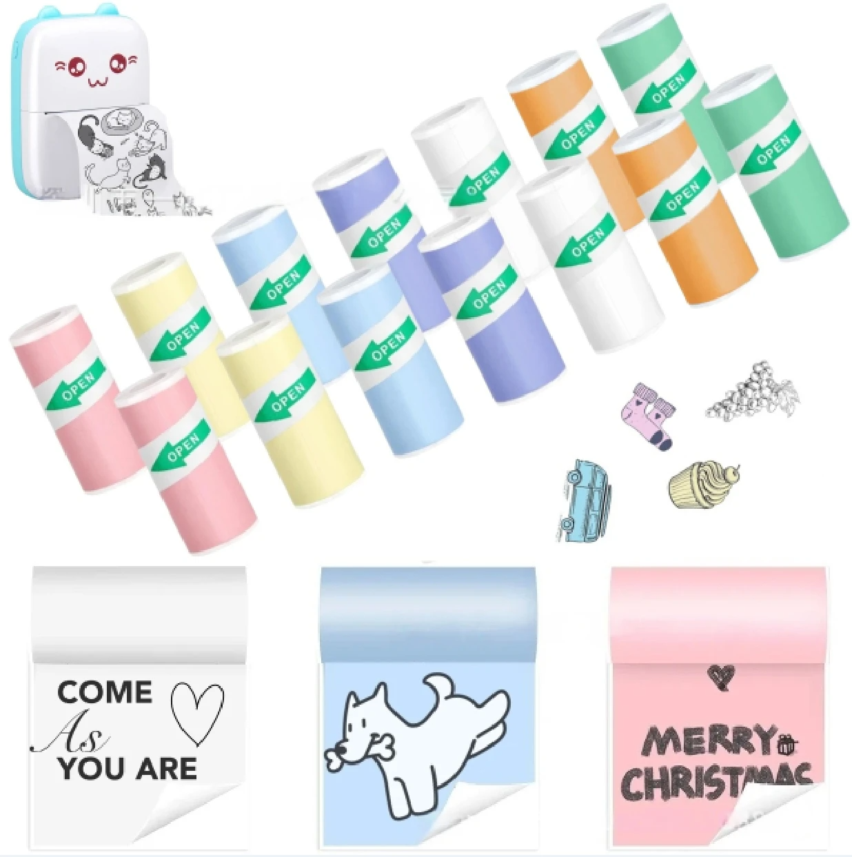 Mini-Drucker, farbiger Aufkleber, Thermopapier, Etikettenpapier, Aufkleber, Fotopapiere für PeriPage PAPERANG Poooli, 57 mm Breite, Fotodrucker