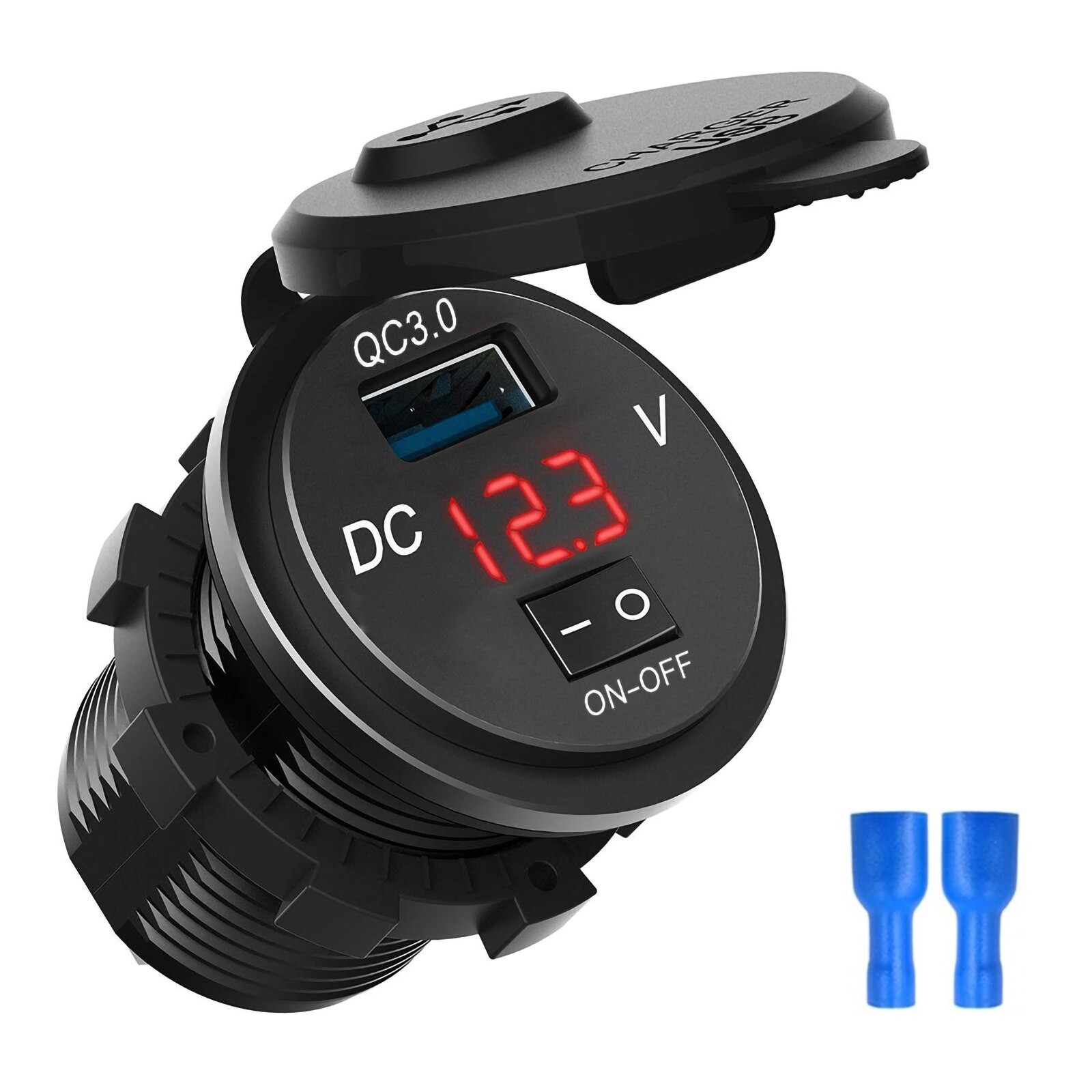 schnell aufladen 3,0 USB Auto Ladegerät Steckdose Digital Anzeige Voltmeter AUF-aus Schalter für Auto Marine ATV Motorrad: rot